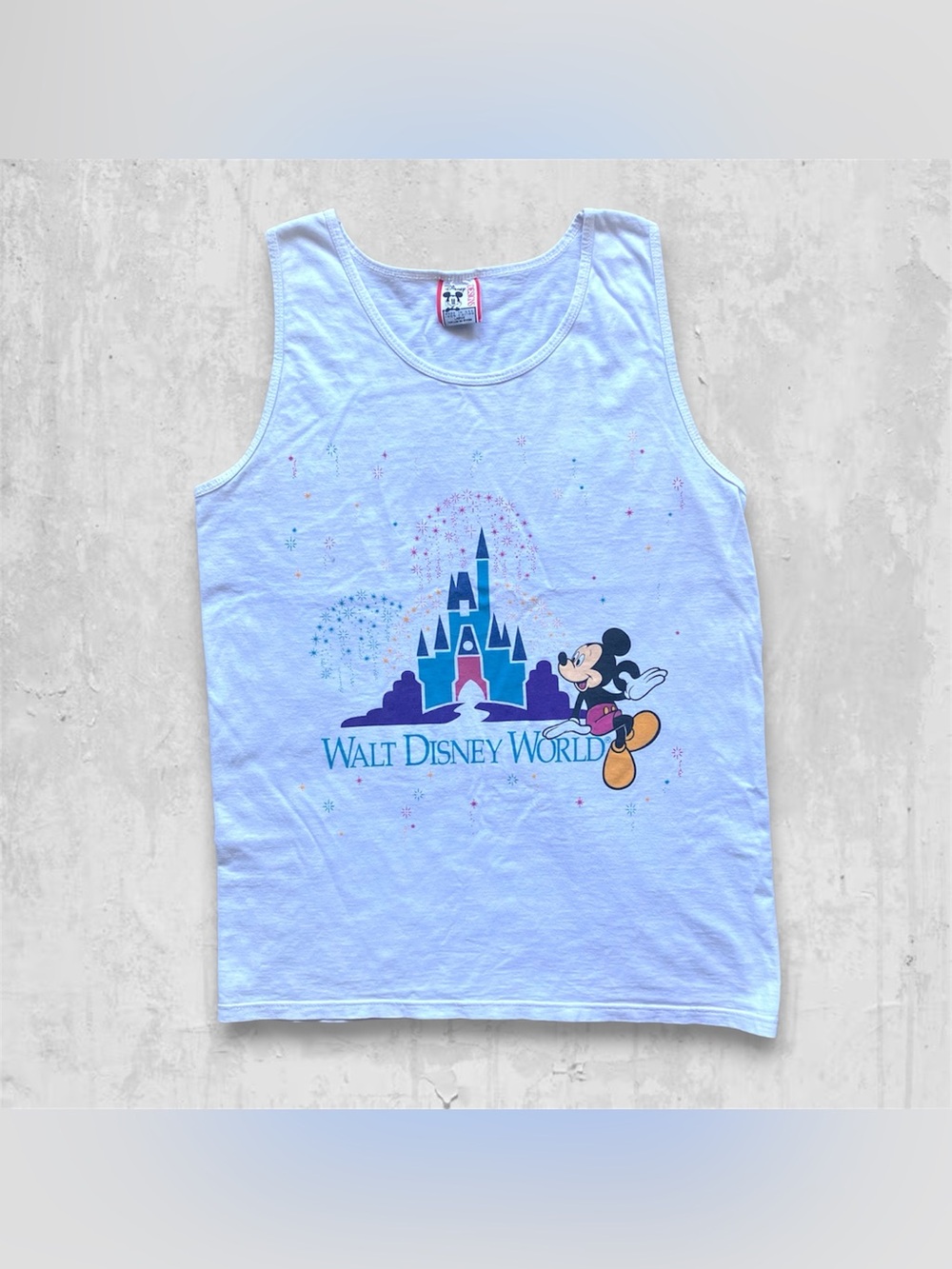 Vintage 90s Walt Disney World Mickey Mouse Tank Top Castle Fireworks Designs L